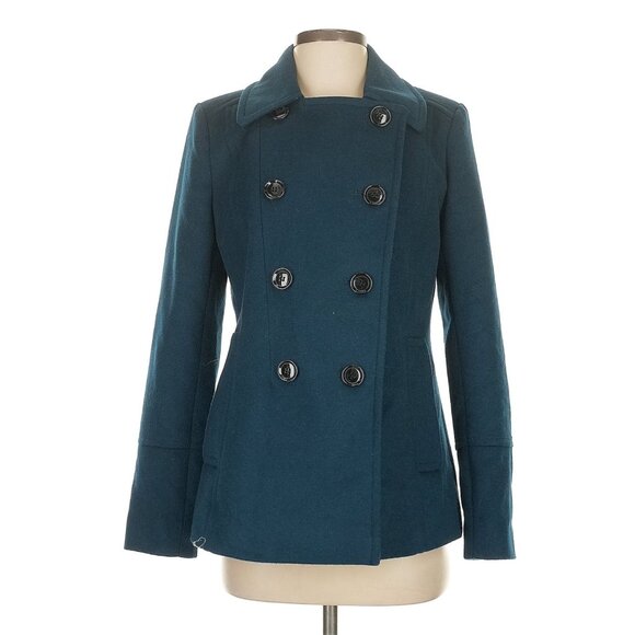 Sam Edelman Teal Double-Breasted Water Repellant Peacoat • Quiet Luxury Preppy S - Picture 2 of 13